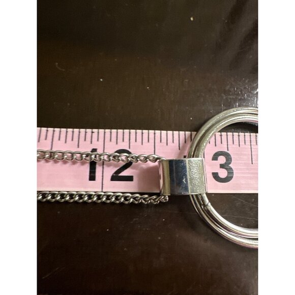 Long Concentric Circle Tassel Pendant Necklace Dangle Silver Tone Link Chain 25" - Picture 6 of 7